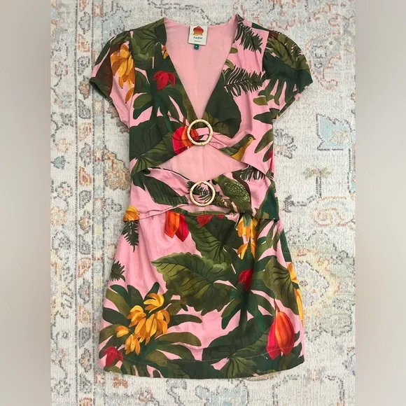 FARM Rio | Dresses | Farm Rio Coco Forest Cutout Mini Dress Size Medium Pink  Green Palm Leaves | Poshmark